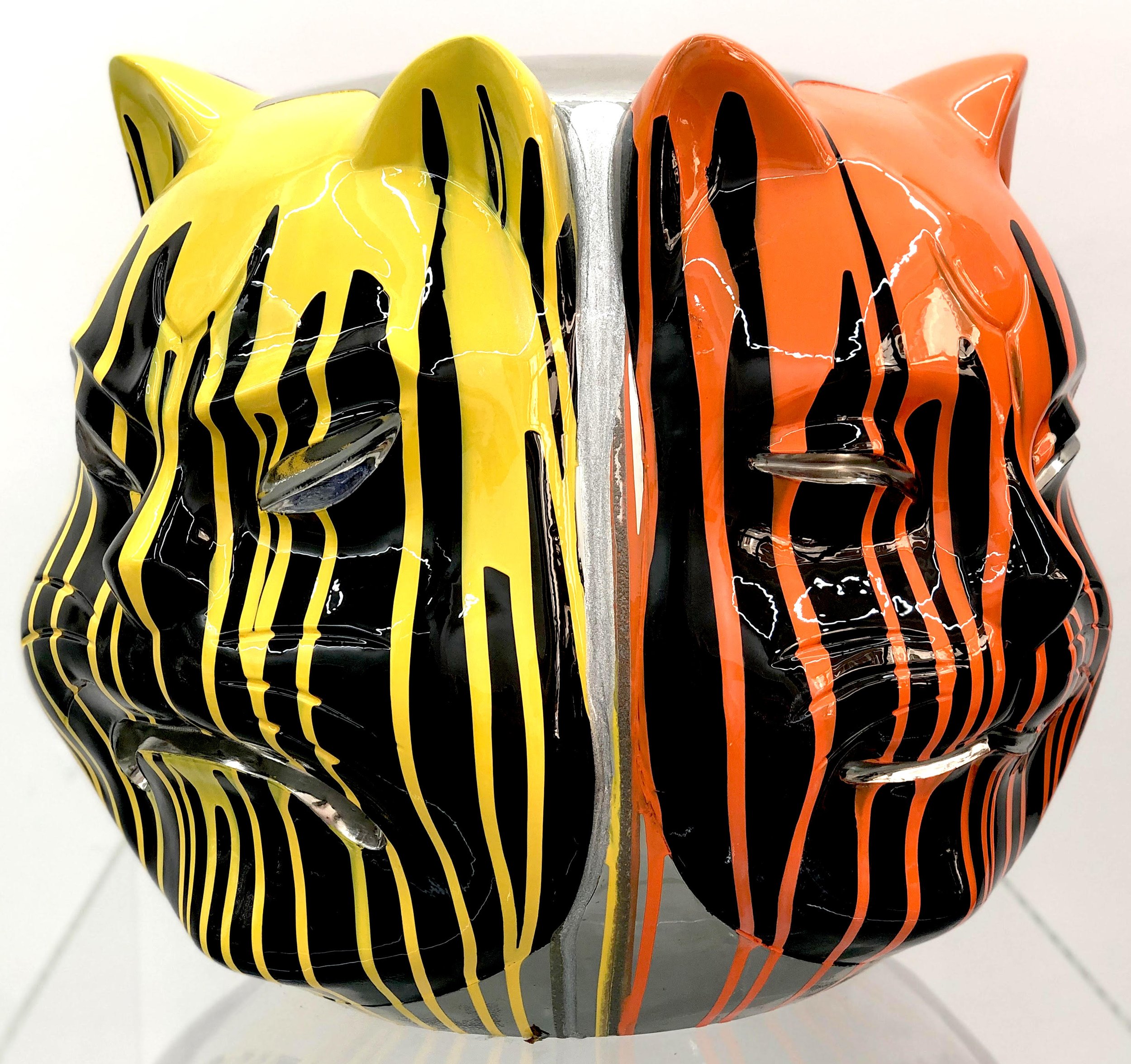 Onmyodo: Black Codex of Samuraicat — Drips of Yellow, Orange, Rose & Violet Harmony