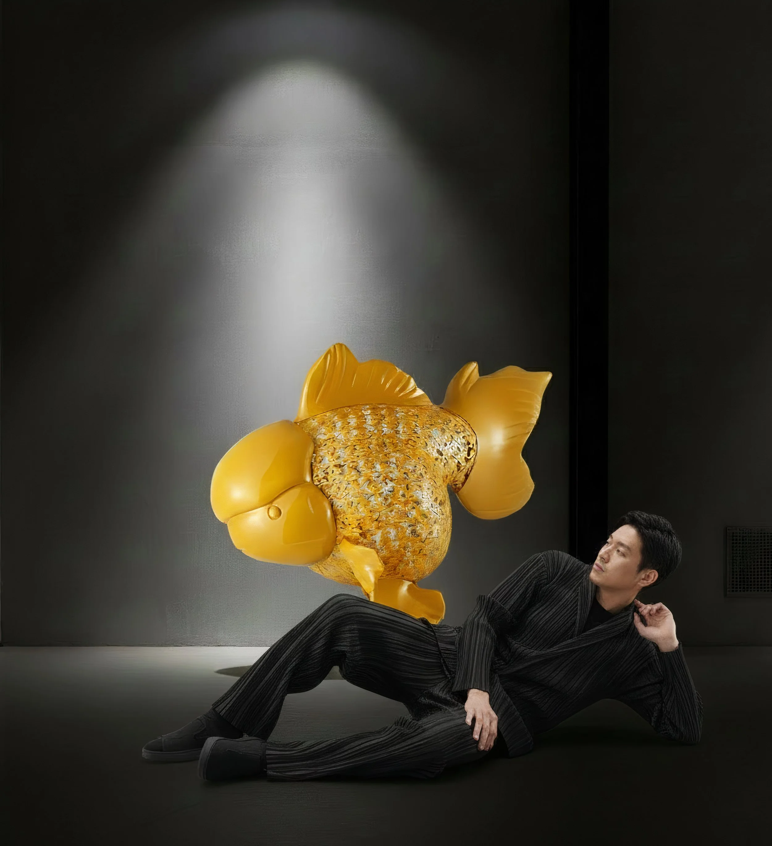 Majestic Nishikigoi in Metal Splendor: Aqueous Grandeur Yellow