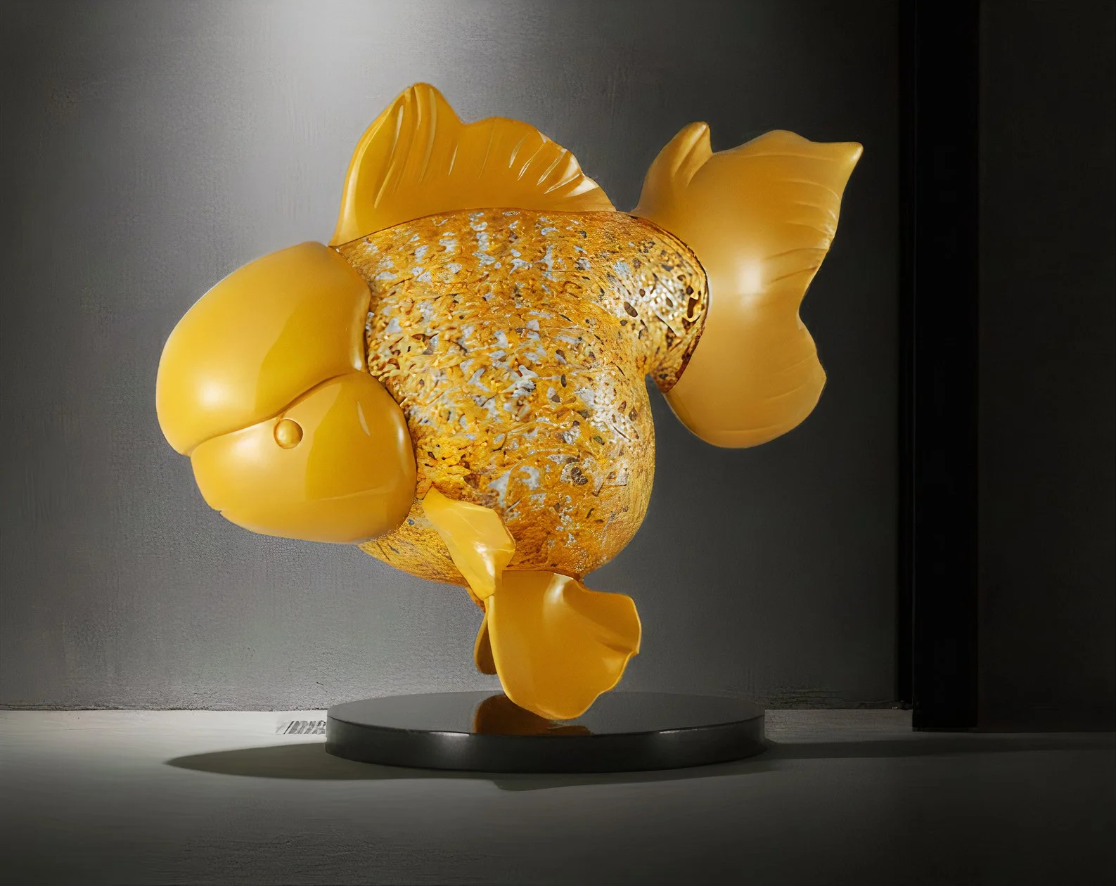 Majestic Nishikigoi in Metal Splendor: Aqueous Grandeur Yellow