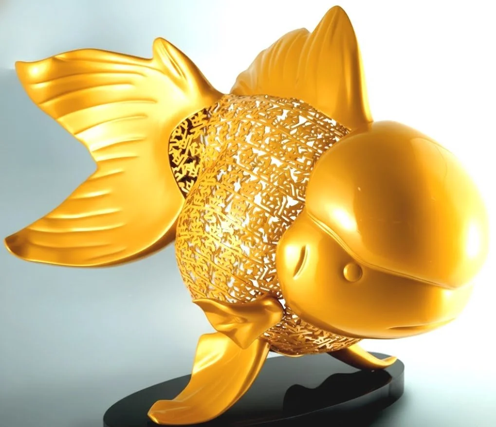 Majestic Nishikigoi in Metal Splendor: Aqueous Grandeur Yellow