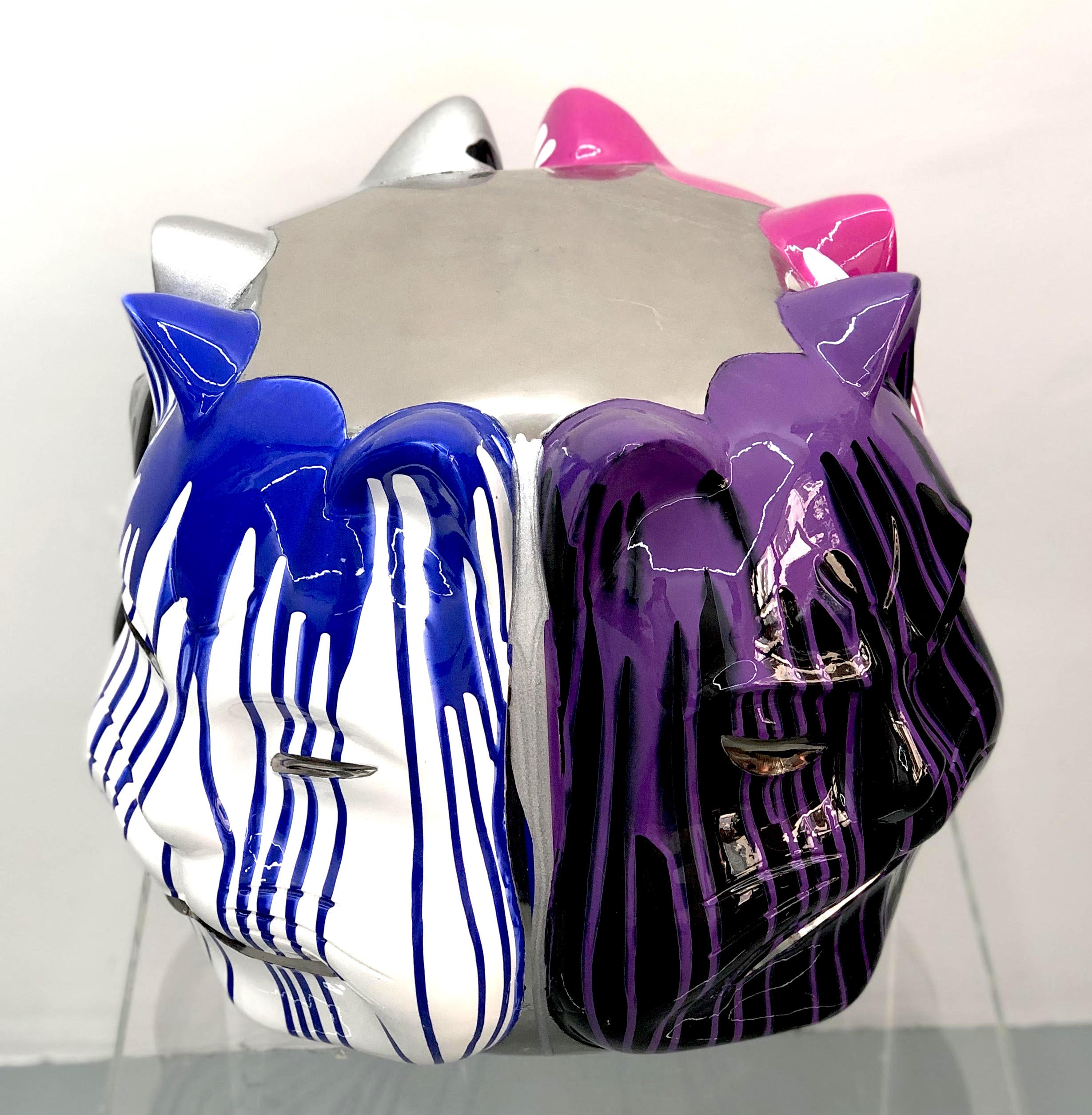 Onmyodo : Samuraicat’s Polychrome Duality – Stripes of Azure, Rose & Silver