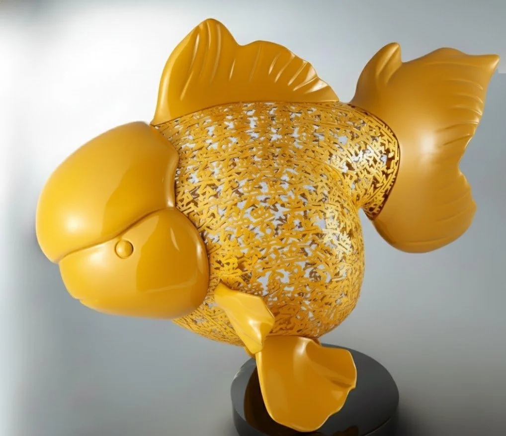Majestic Nishikigoi in Metal Splendor: Aqueous Grandeur Yellow