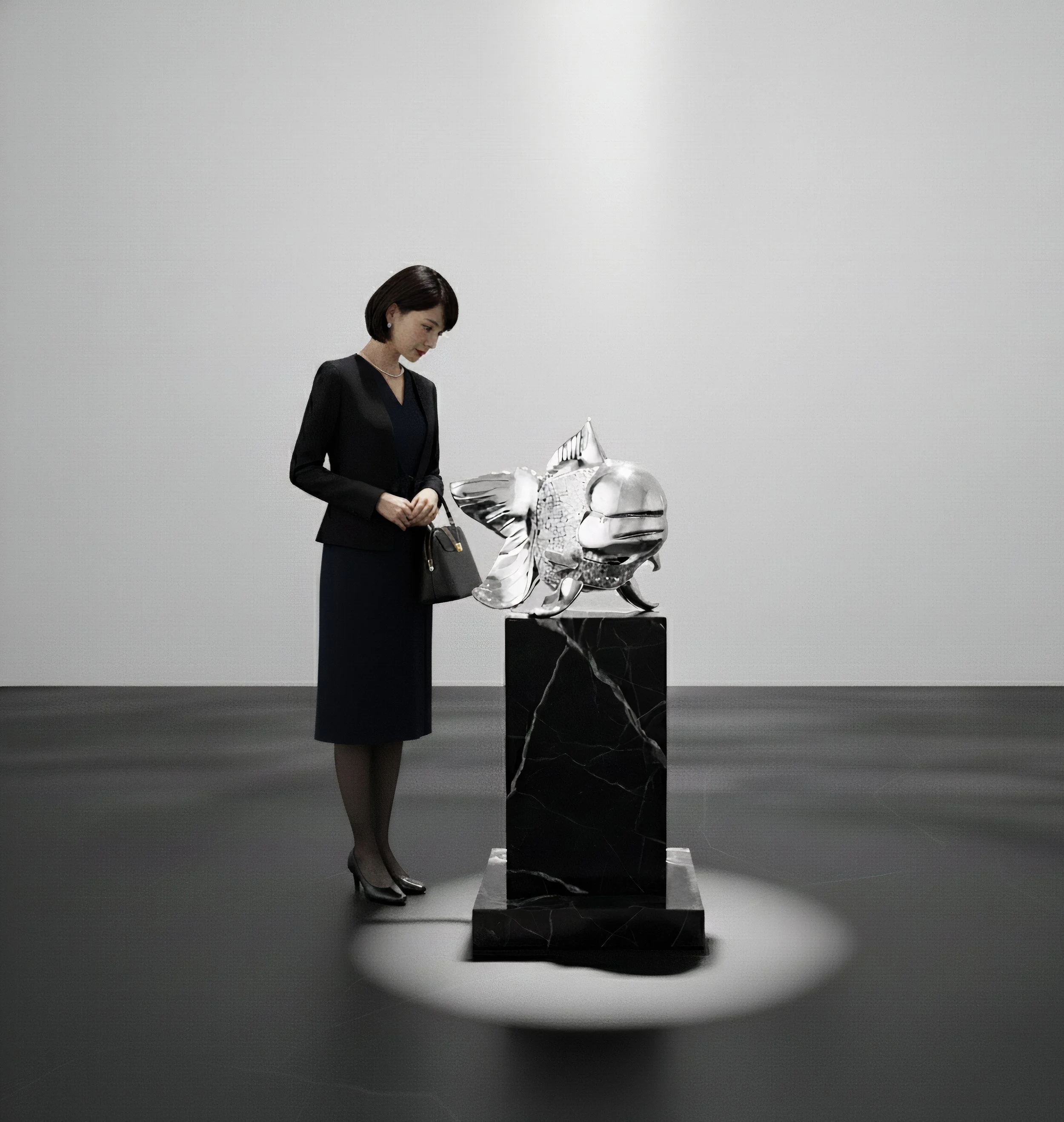 Petite Nishikigoi Elegance in Metal Silver: Mizu no Kasai Whispers