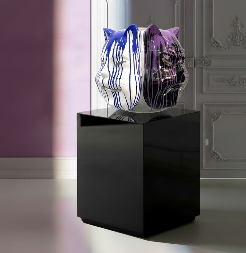 Onmyodo : Samuraicat’s Polychrome Duality – Stripes of Azure, Rose & Silver