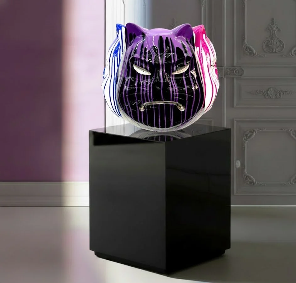 Onmyodo : Samuraicat’s Polychrome Duality – Stripes of Azure, Rose & Silver