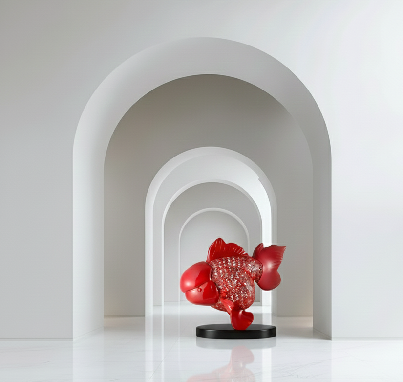 Majestic Nishikigoi in Metal Splendor : Aqueous Grandeur Scarlet