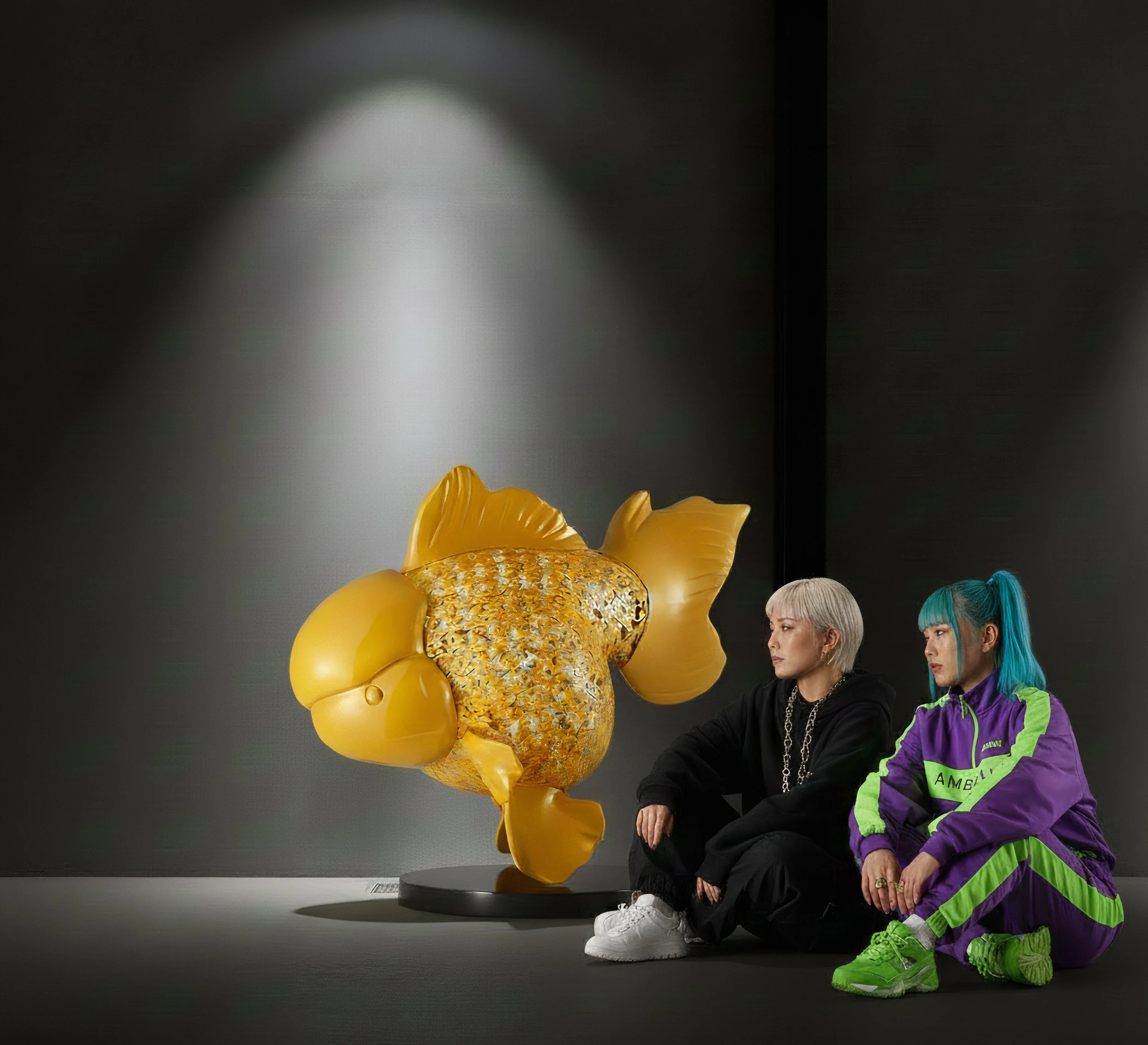 Majestic Nishikigoi in Metal Splendor: Aqueous Grandeur Yellow