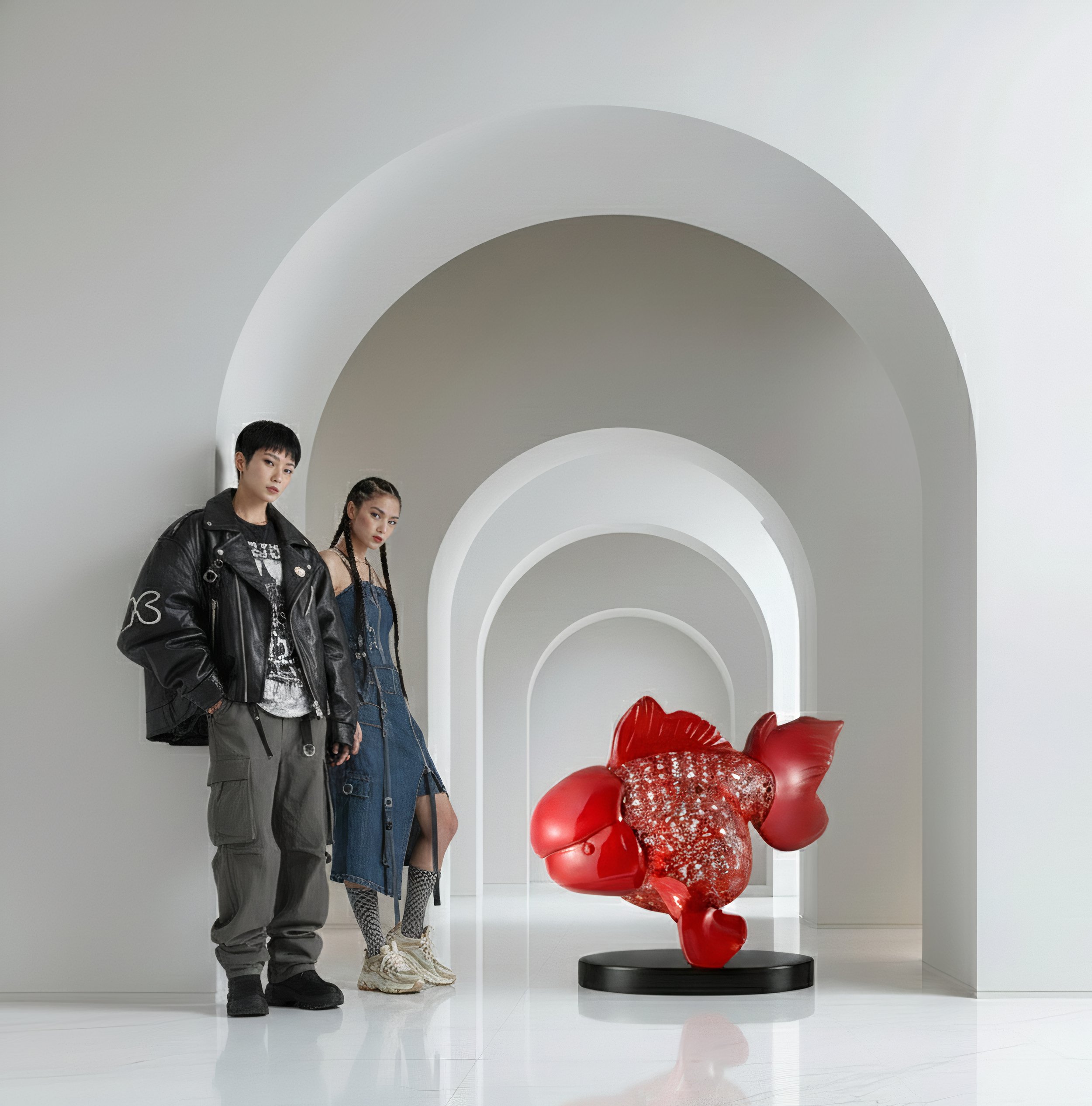 Majestic Nishikigoi in Metal Splendor : Aqueous Grandeur Scarlet