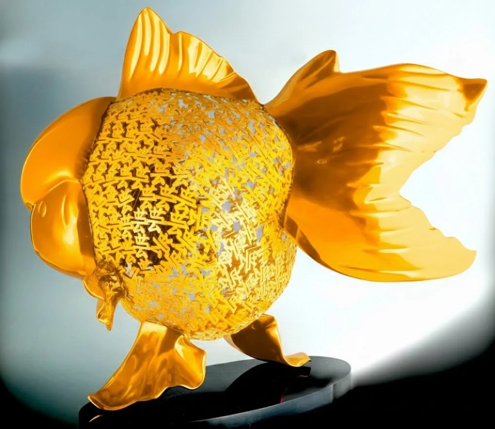 Majestic Nishikigoi in Metal Splendor: Aqueous Grandeur Yellow