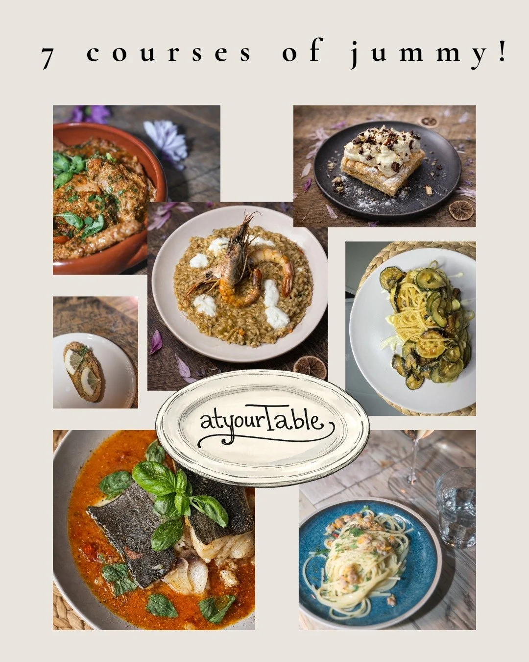 Syv retter ✨

Fra antipasti til dolce.
Sm&aring; serveringer som bygger seg opp, lag for lag.

I italiensk tradisjon er ikke mat noe man haster gjennom.
Den er ment for &aring; vare. For &aring; deles. For &aring; nytes.

Dette er en kveld som f&arin