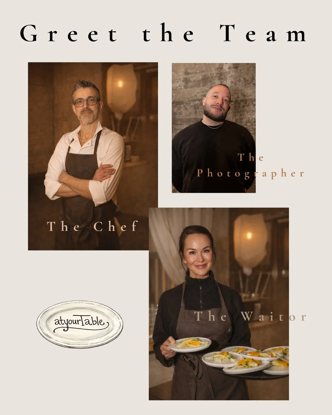 Greet the team ✨

Vi er et lite, dedikert team som elsker det vi gj&oslash;r.

👩&zwj;🍳 Mat og Drikke
📸 &Oslash;yeblikk
🎶 Stemning

Gleder oss til &aring; lage fest for deg!