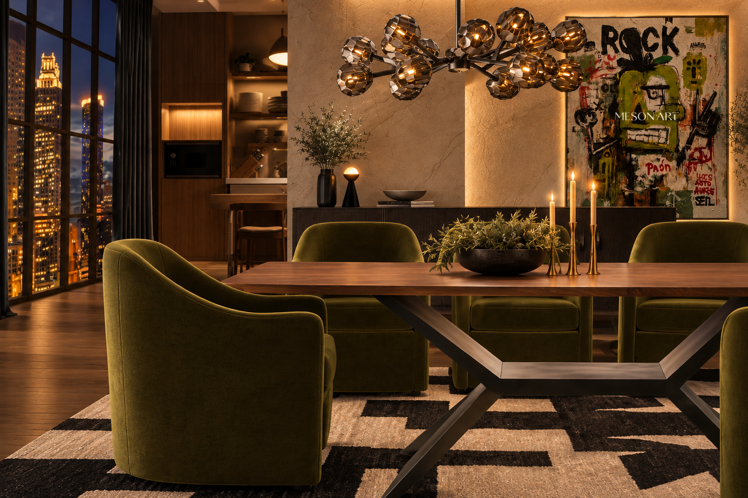 Goodness Studios Interiors_Moody Luxury Penthouse Dining Room_Concept Rendering_3_Midtown Atlanta_GA
