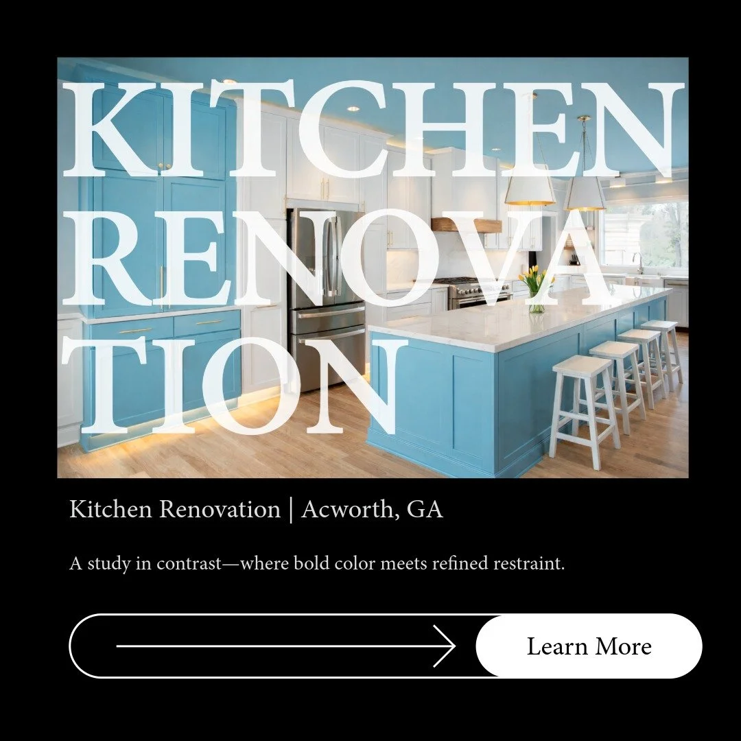 Kitchen Renovation | Acworth, GA 

A study in contrast&mdash;where bold color meets refined restraint. 

This kitchen was reimagined through a lens of intentional clarity and expressive materiality. The goal was to create a space that feels both elev