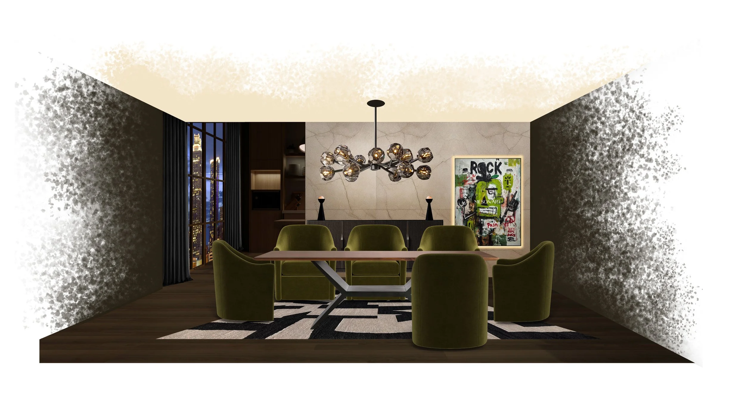 Goodness Studios Interiors_Penthouse Dining Room_Midtown Atlanta, GA_Illustration