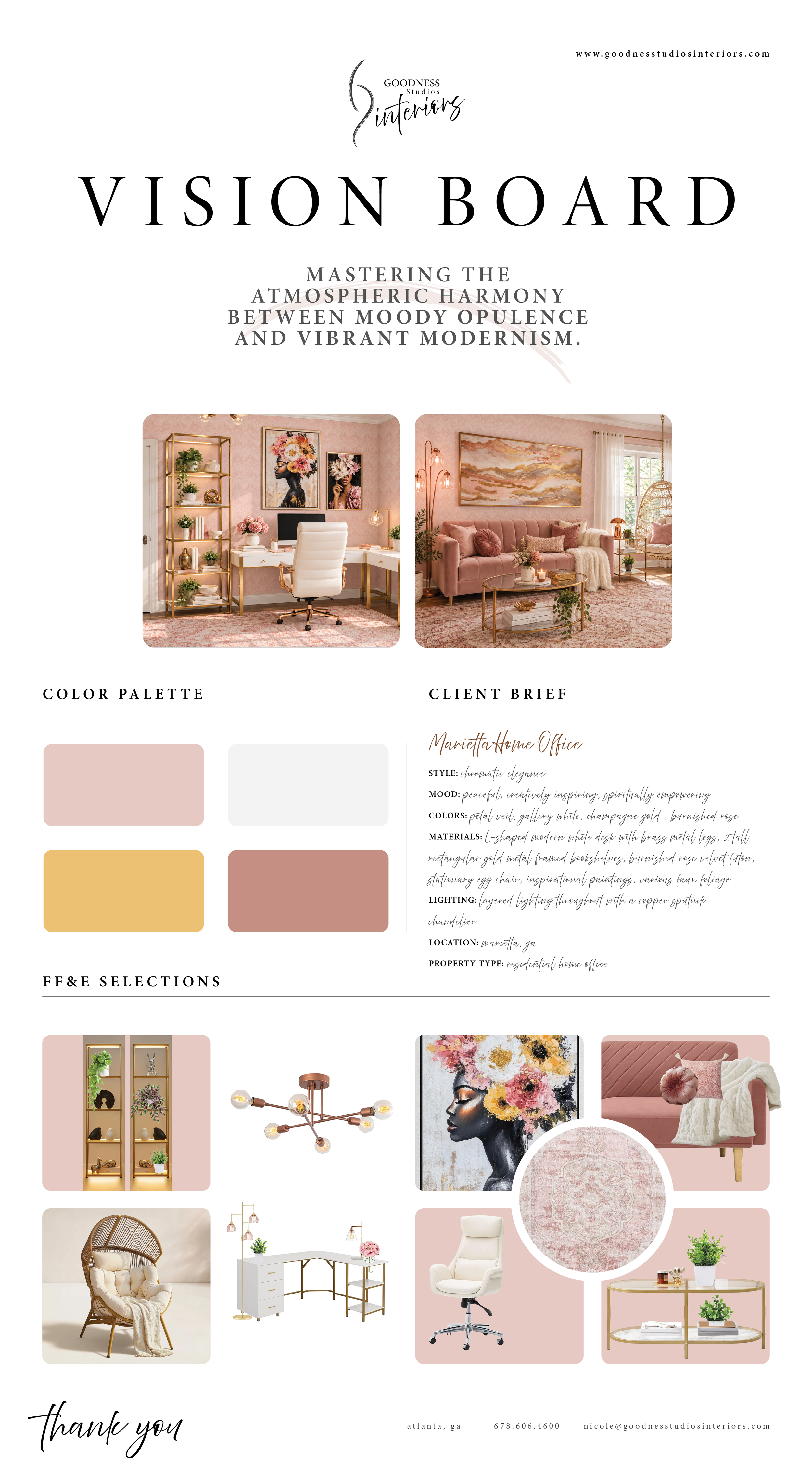 Goodness Studios Interiors vision board for a residential home office located in Marietta, Ga.