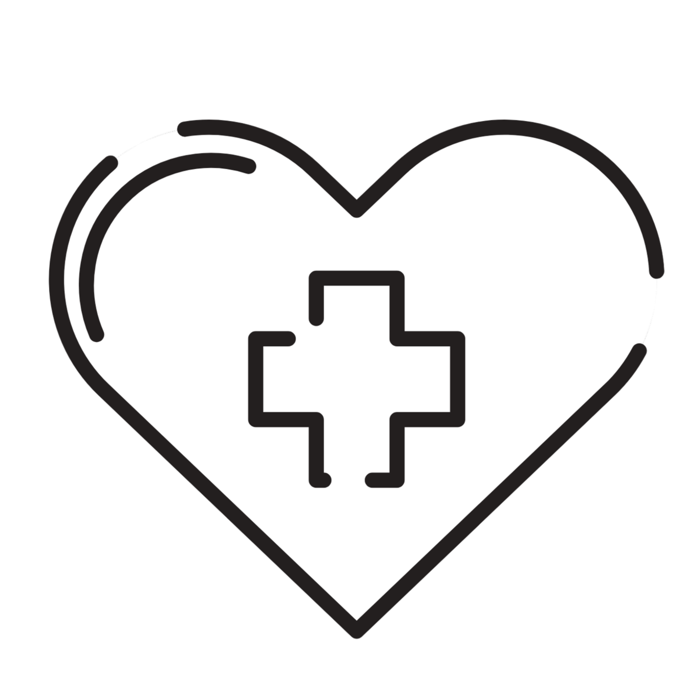 Black and white heart with a cross symbol inside.