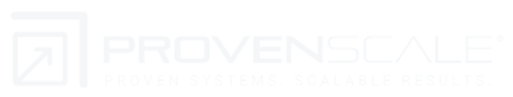 ProvenScale logo with arrow symbol and tagline 'Proven systems. Scalable results.'