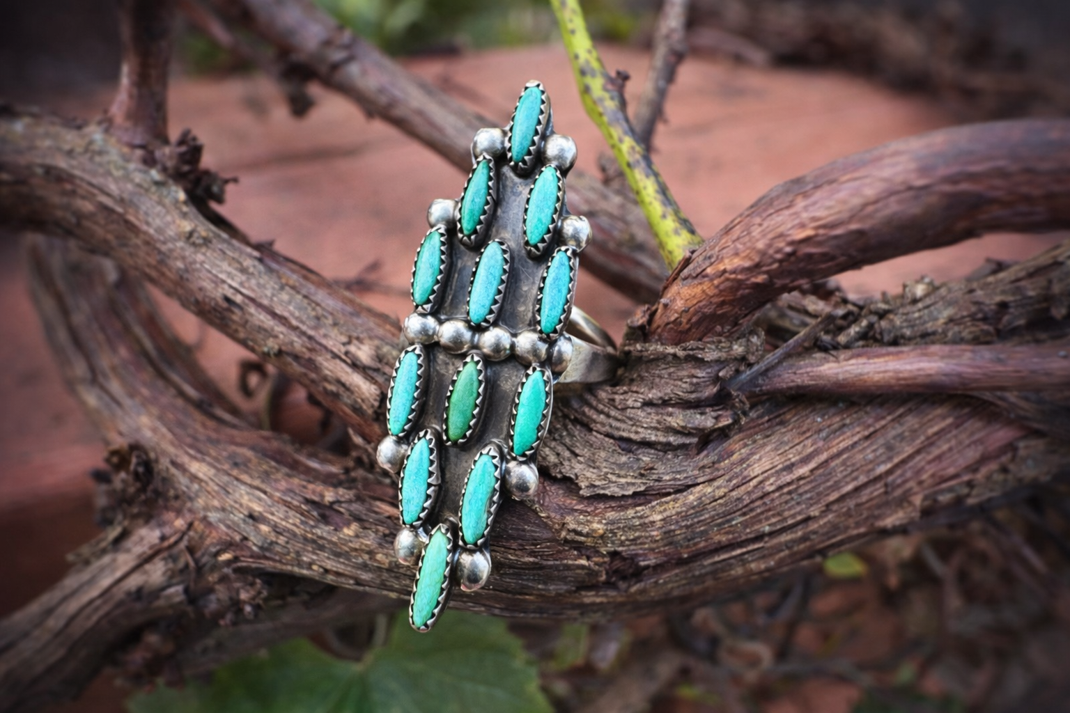 Sterling Turquoise Zuni Needlepoint Ring