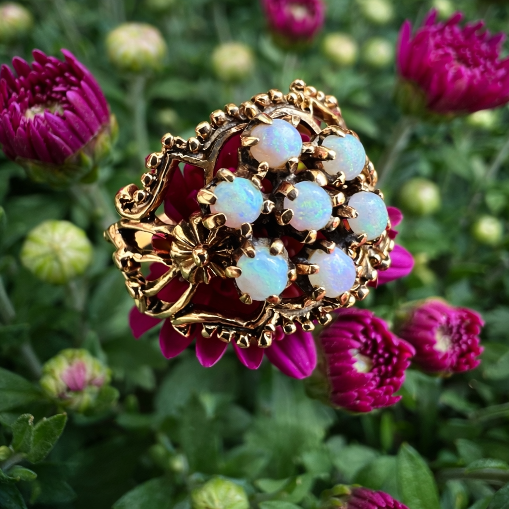 10K Gold Opal Cluster Ring