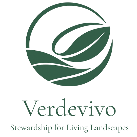 Logo featuring a stylized leaf inside a circular shape with the text 'VerdeVivo' and the tagline 'Stewardship for Living Landscapes'.