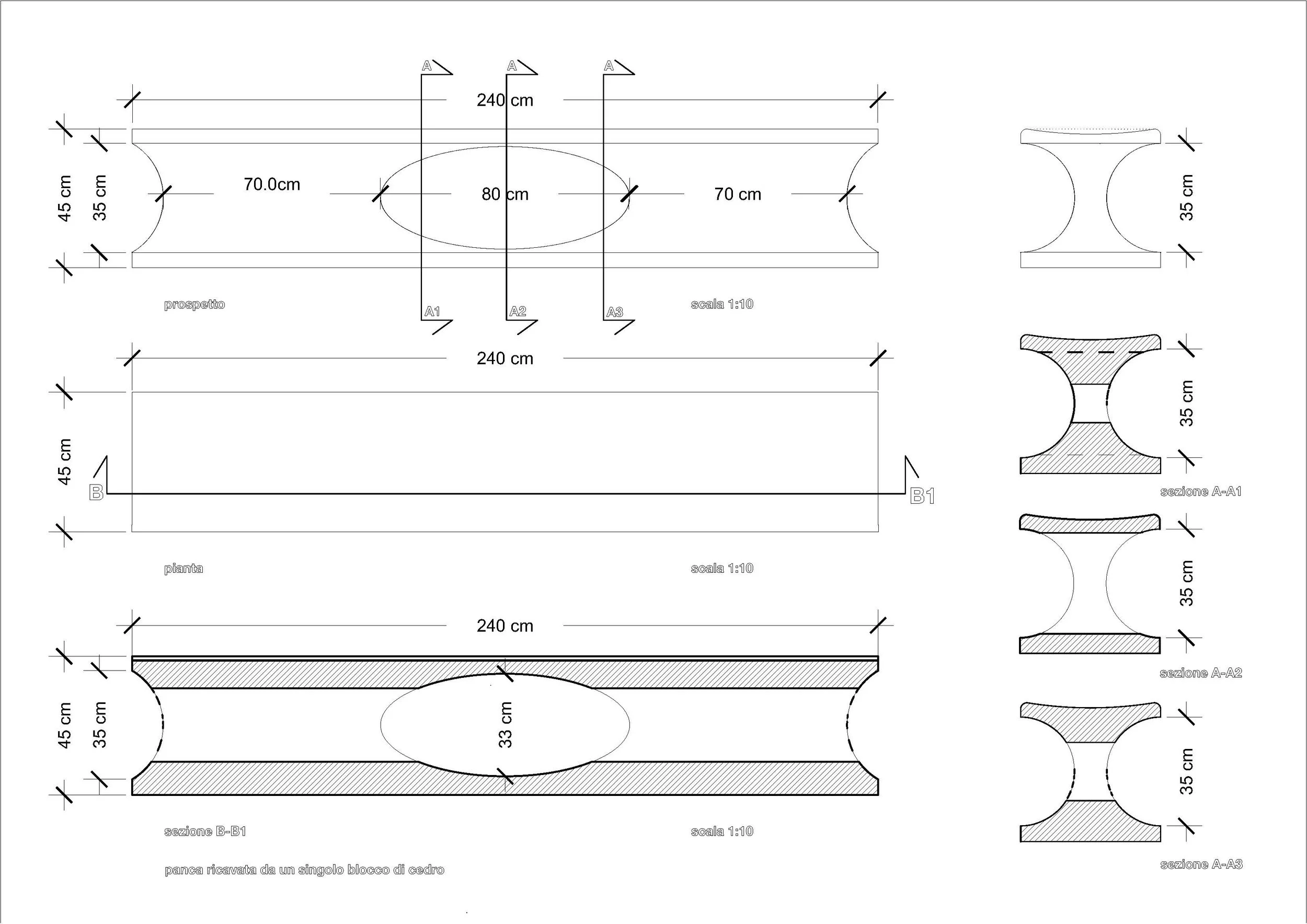 disegno tecnico di una panca