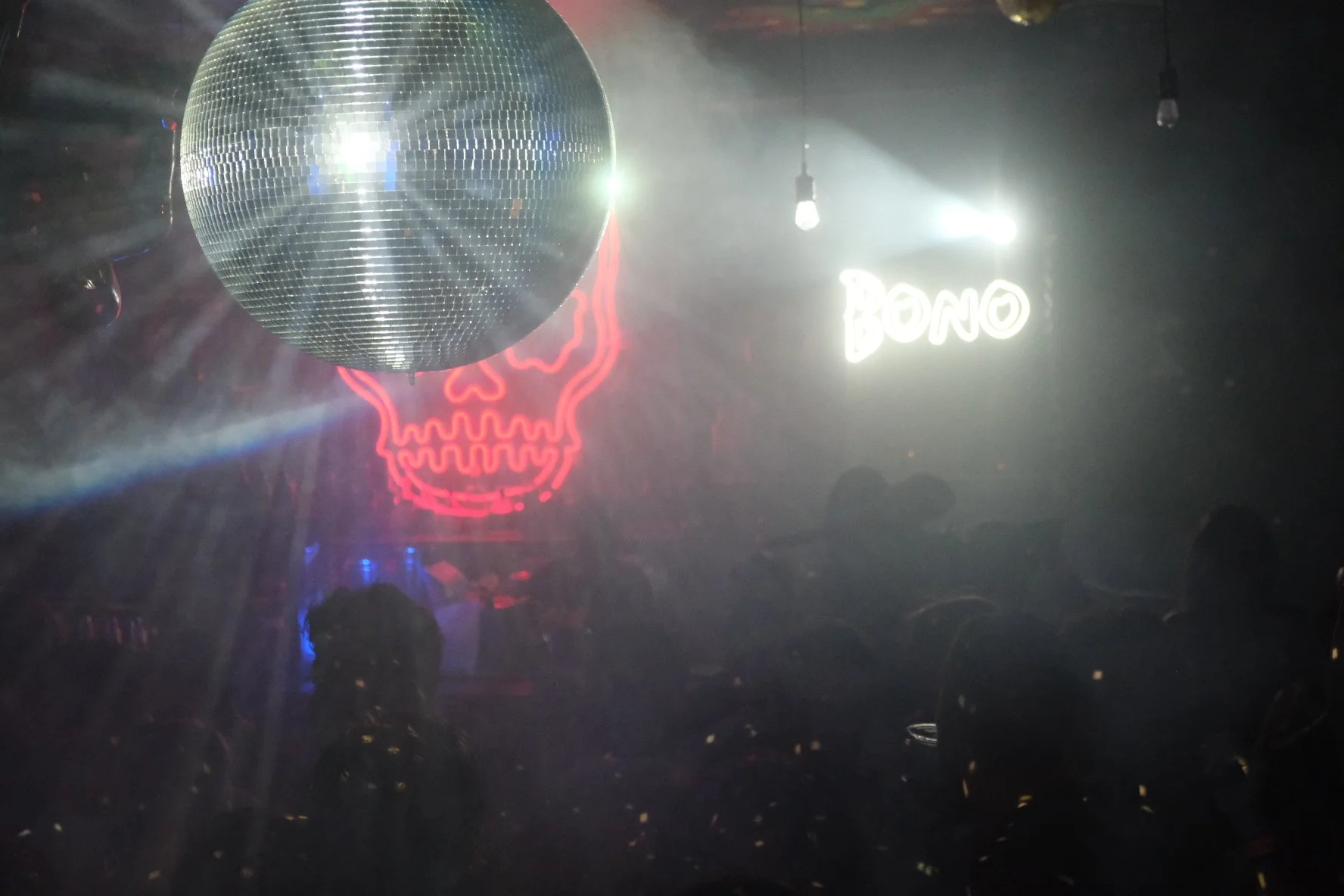 A disco ball in a dark room