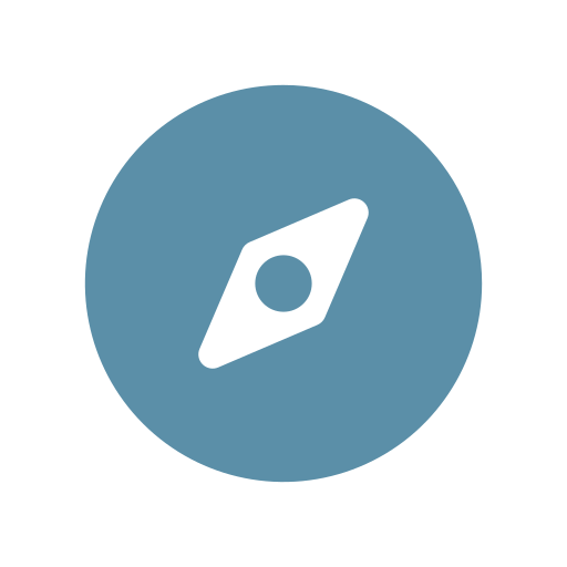 Icon of a compass inside a blue circle.