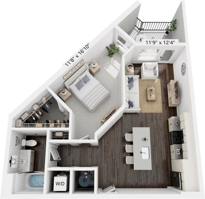 Designed for everyday living 🏙️ 
The A1 is a 1 bedroom, 1 bathroom floorplan with 670 square feet and a layout that feels just right. 

#1Bed1Bath #ApartmentLayout #AspireOn10th #DowntownLiving