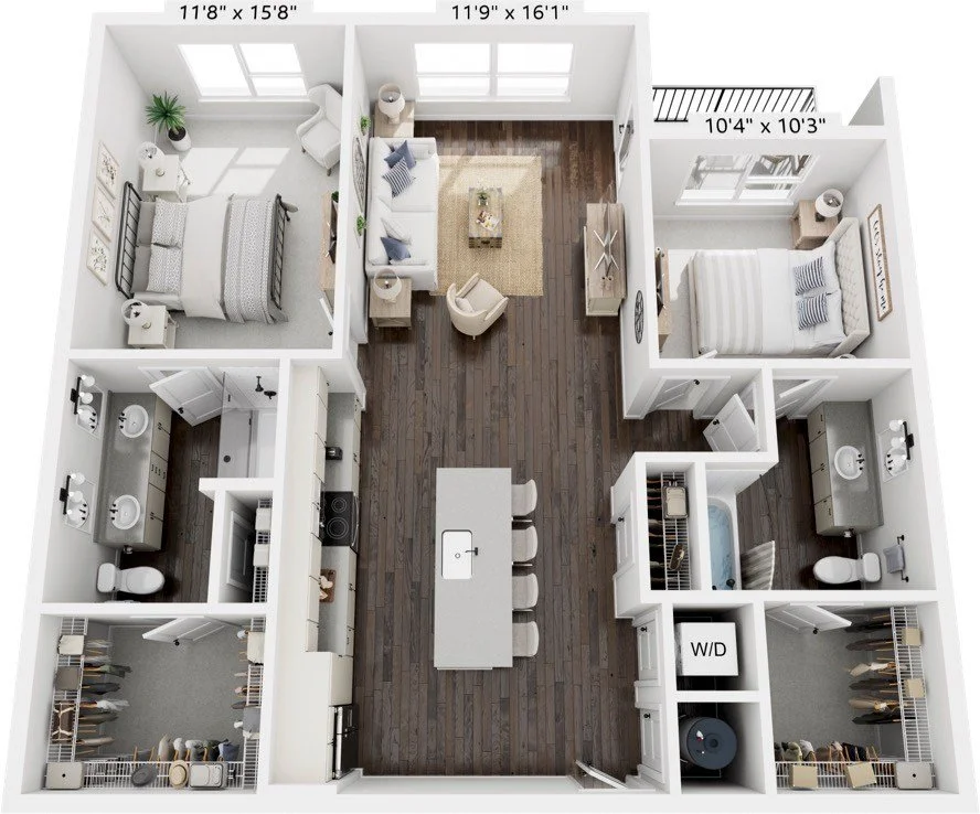 Made for hosting and everyday living 🍽️ 
The B5 is a 2-bedroom, 2-bathroom floorplan with 1,145 square feet and open space to entertain. 

#EntertainAtHome #2Bed2Bath #AspireOn10th #DowntownNights