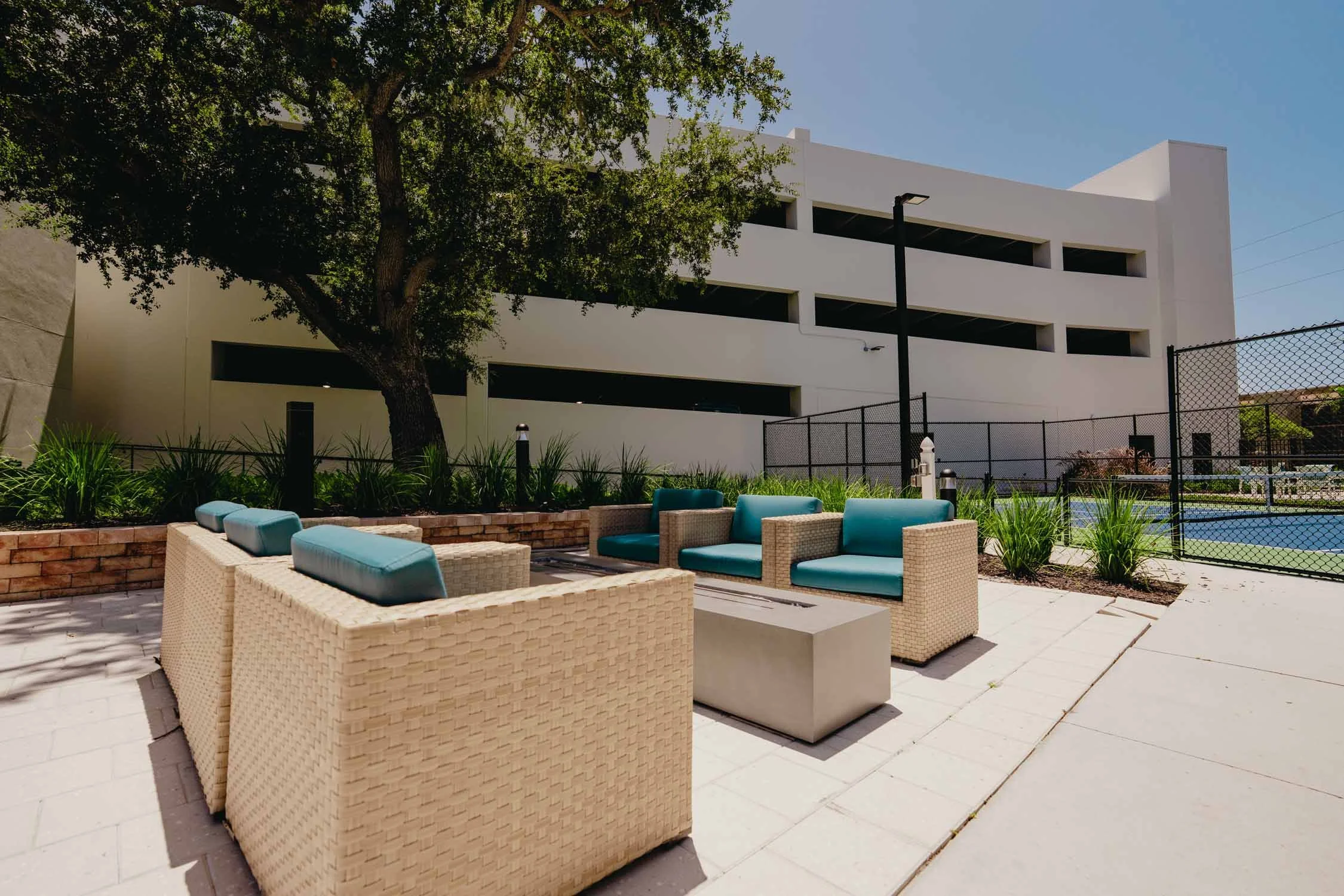 Aspire on 10th | Luxury Apartments in Sarasota, FL | Lounge by Pickleball Court