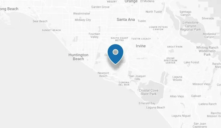 Map showing location in Irvine, California, near Huntington Beach and Newport Beach, with surrounding neighborhoods and parks.