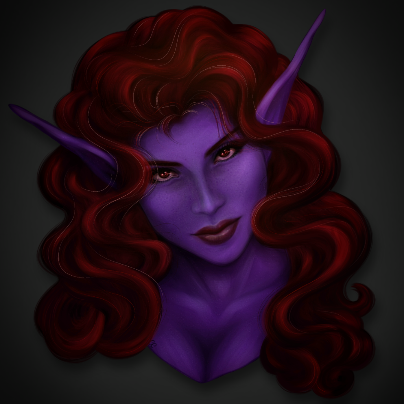 A digitally painted portrait of my drow Pathfinder character T'rissaste.