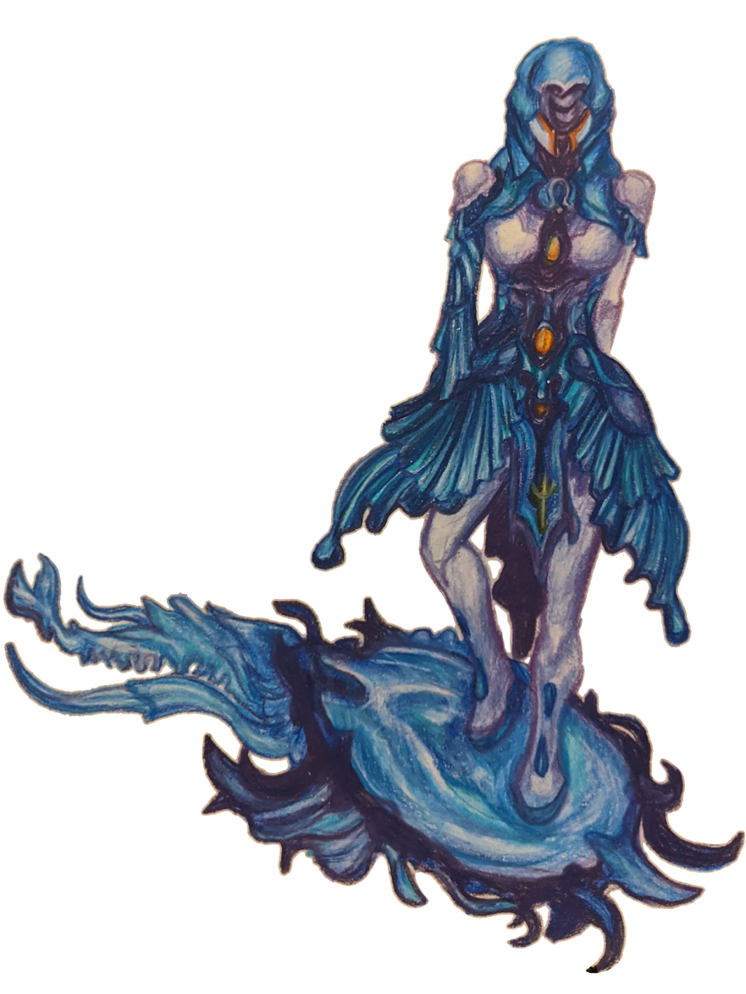 A coloured pencil drawing of Yareli from Warframe.