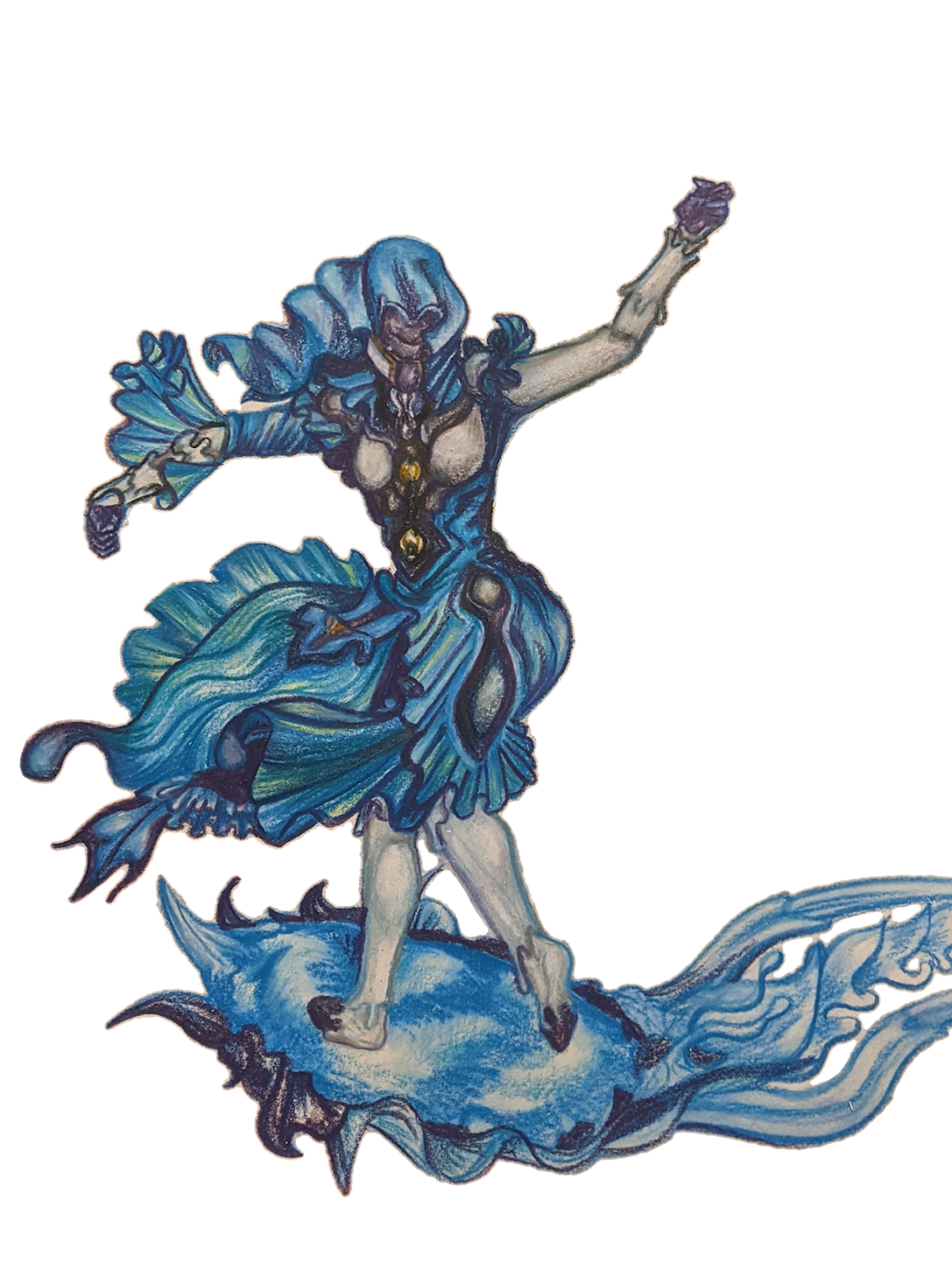 A coloured pencil drawing of Yareli from Warframe.