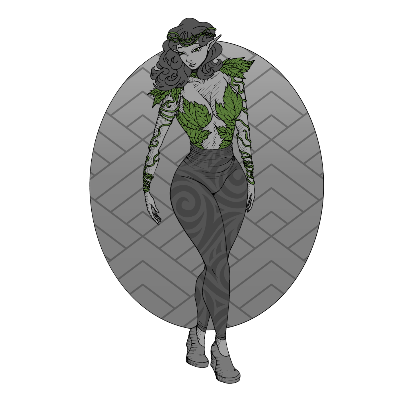 A digitally drawn sticker of a dryad woman.