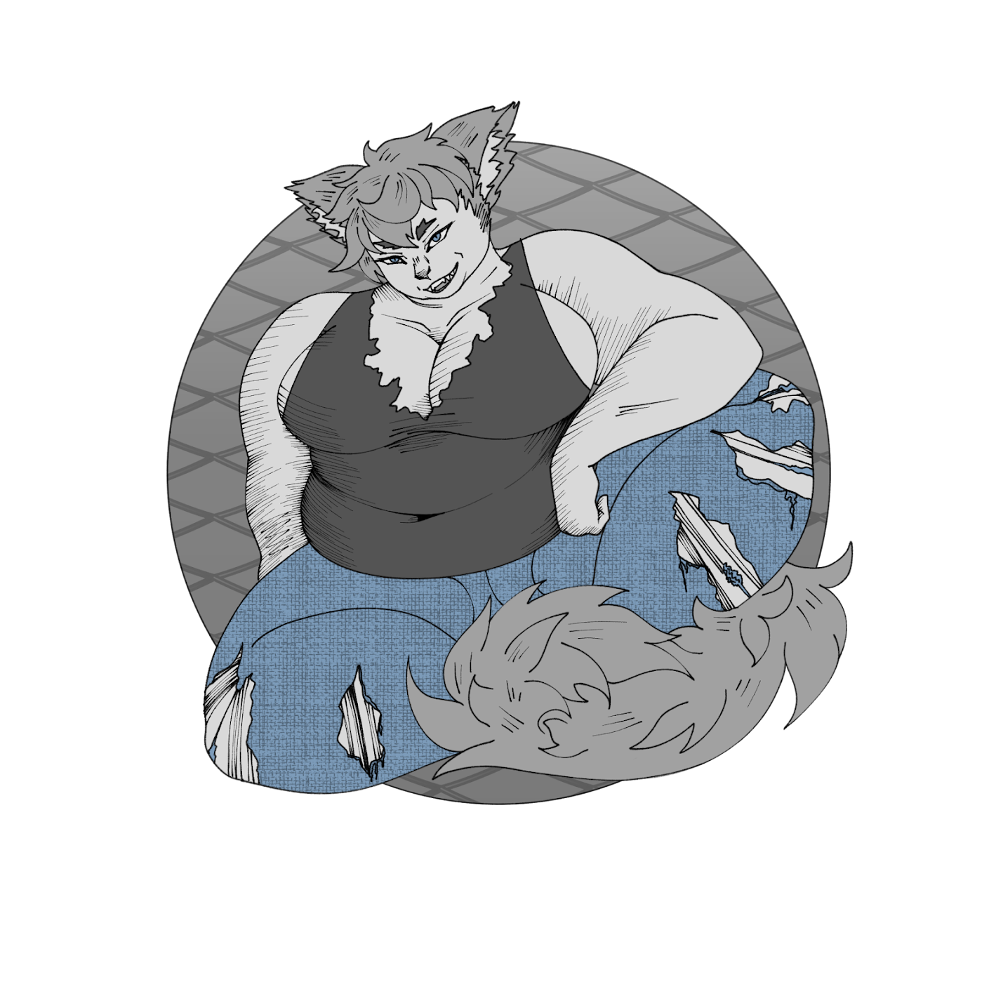 A digitally drawn sticker of a werewolf woman.