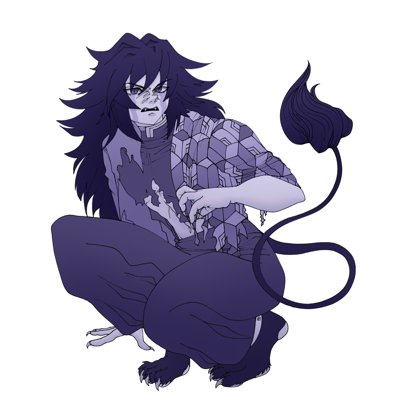A commissioned digital drawing of Tomioka Giyuu from Kimetsu no Yaiba as a demon.