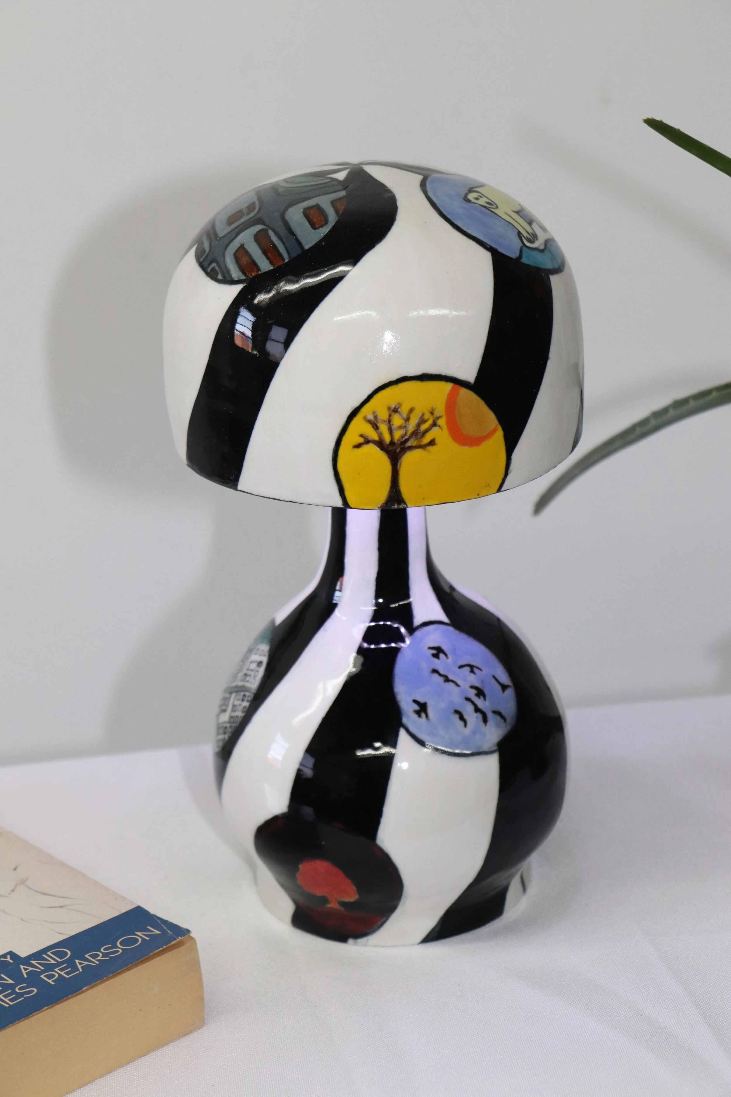Ceramic Lamp with Symbol Motifs - Geometric Swirls and Circles