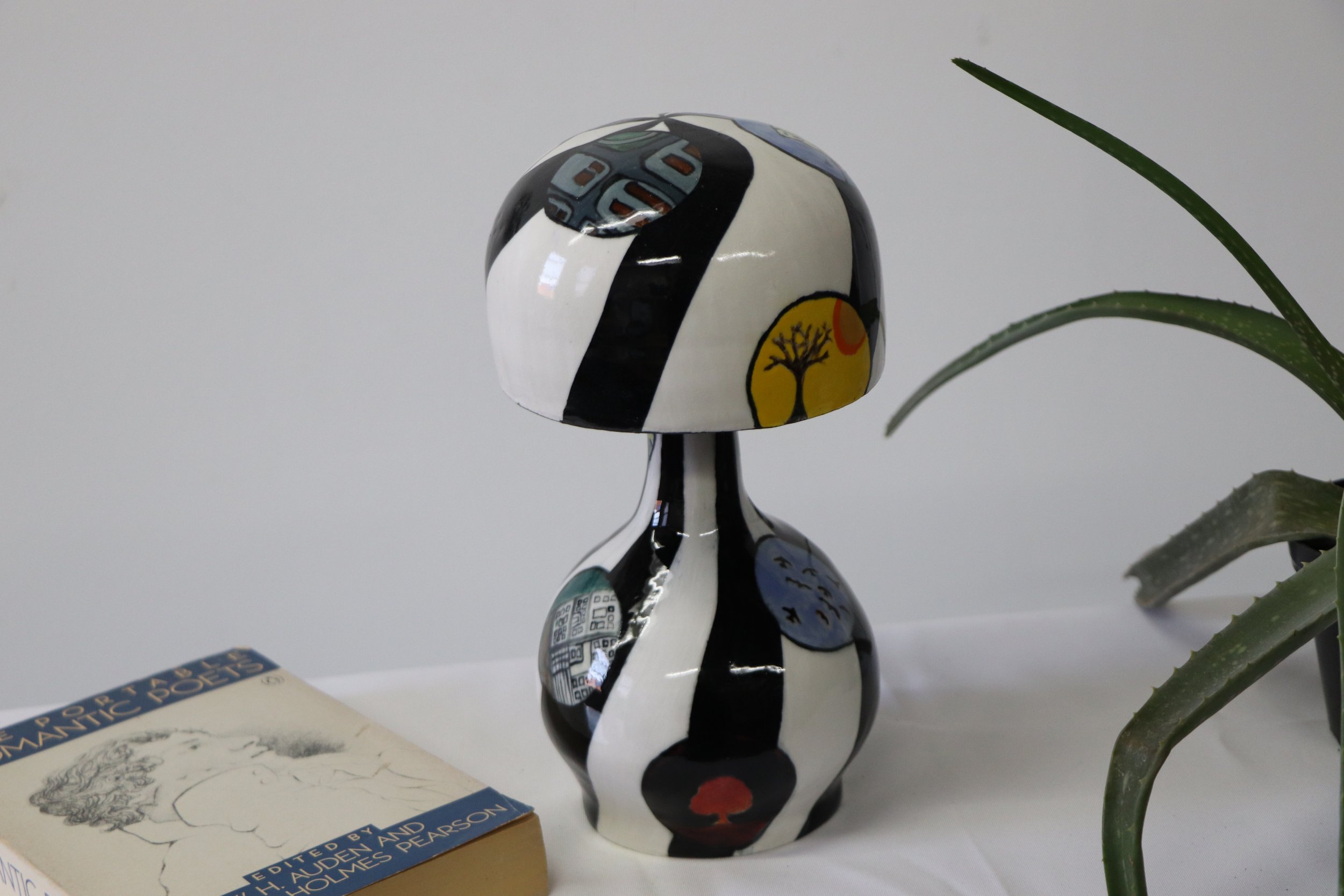 Ceramic Table Lamp with Symbol Motifs - Geometric Swirls and Circles