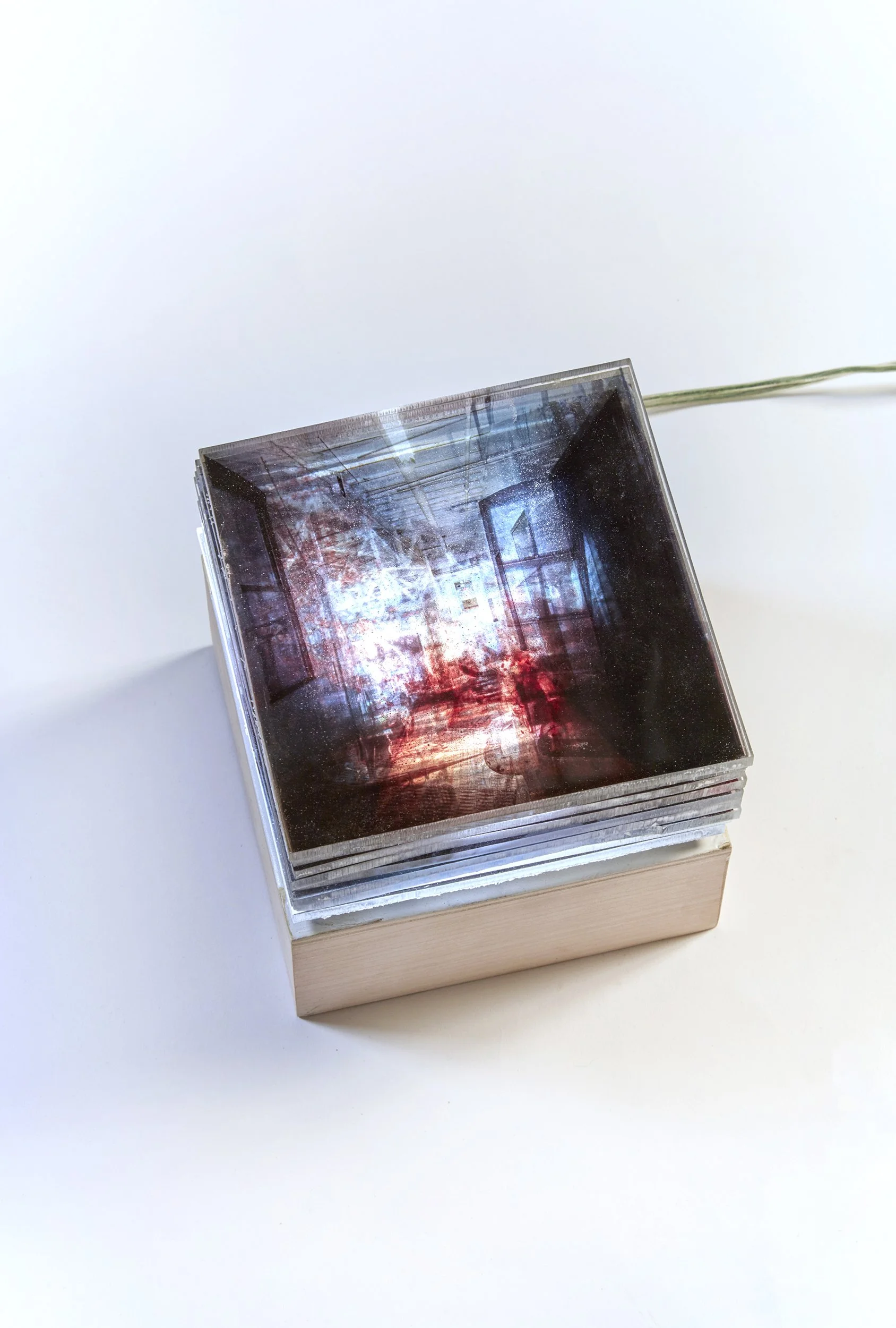 One Day, 2020
Resin, wood, photographic transparency, light