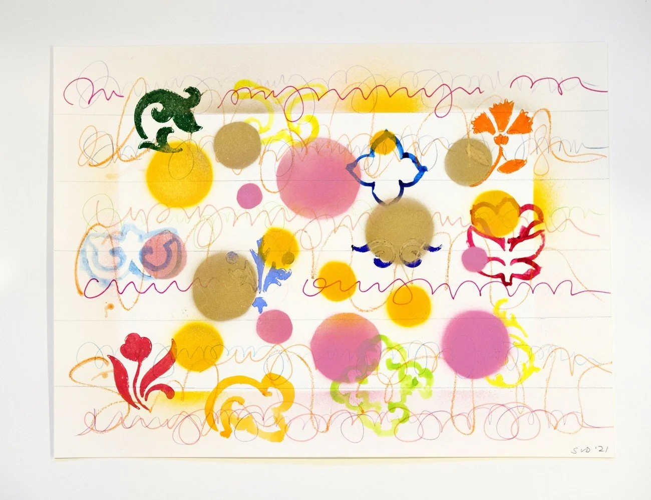  Callisto 3, 2021 Graphite, colored pencil, marker, oil pastel, watercolor, spray paint on watercolor paper 18 X 24 inches 
 