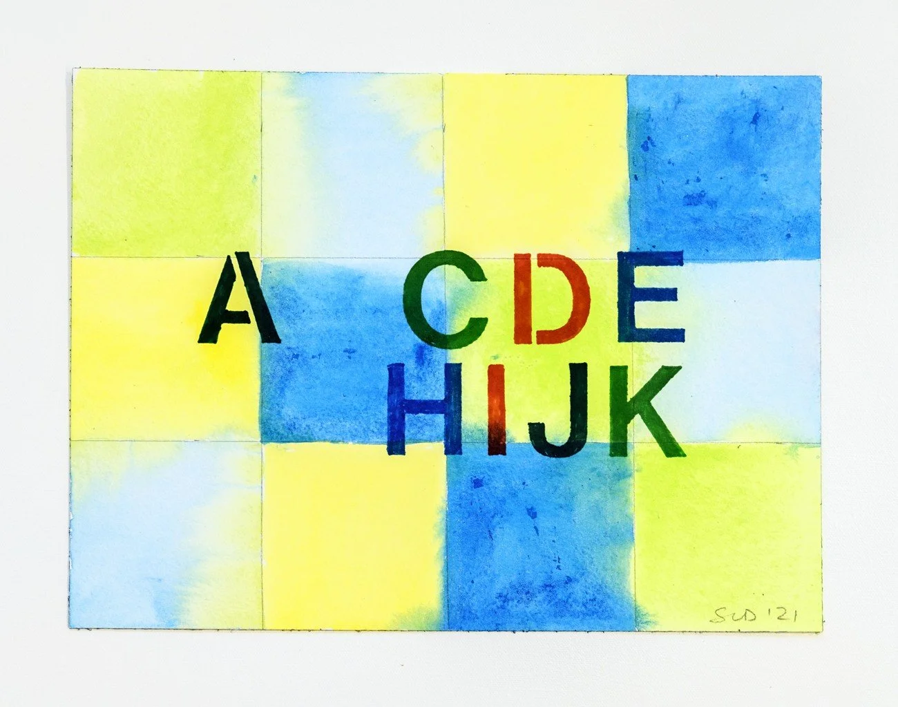   ACDEHIJK, 2021 Gouache, marker and pencil on Arches watercolor block 9 x 12 inches 
 