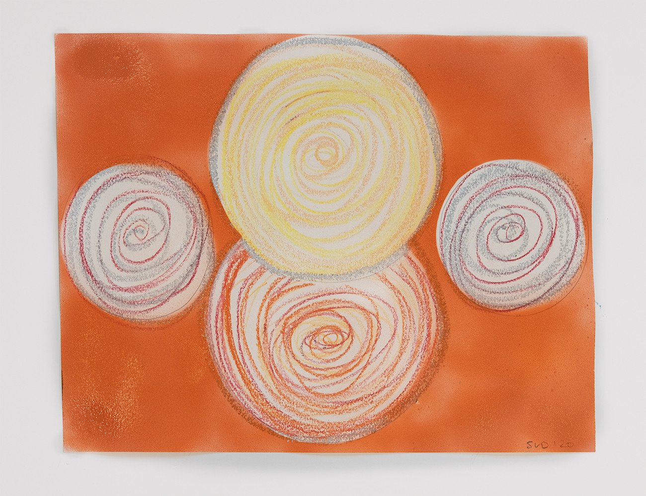  Circle Game 2, 2020 Pastel, pencil, and spray paint on paper 12 x 16 inches 
 