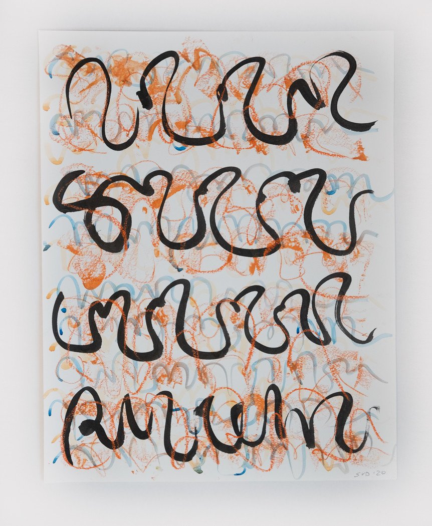  For Once in My Life, 2020 India ink, watercolor and oil stick on paper 24 X 18 inches 
 