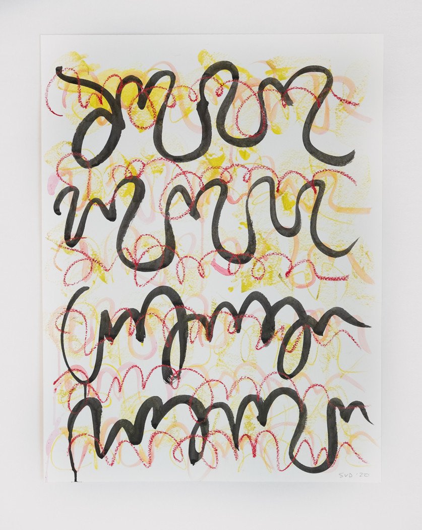  Signed, Sealed, Delivered, 2020 India ink, watercolor and oil stick on paper 24 X 18 inches 
 