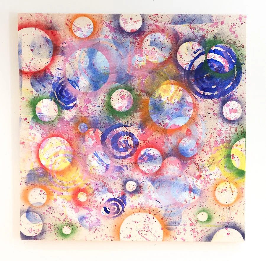  
Phobos, 2022  Acrylic and spray paint on canvas  36 x 36 inches 
 