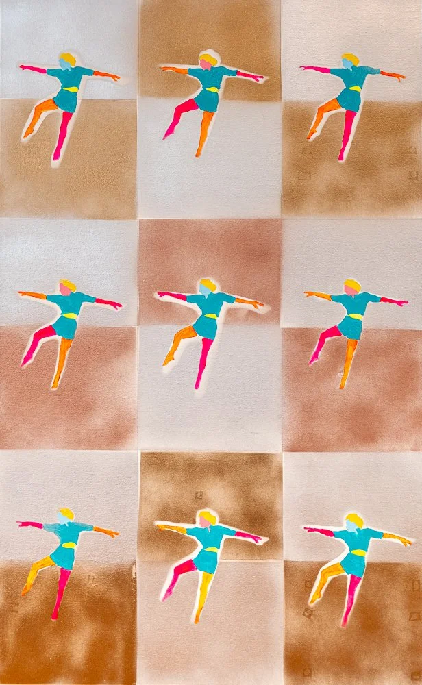  
Nine Marilyns, 2025 Acrylic and spray paint on canvas 48 x 30 inches 
 