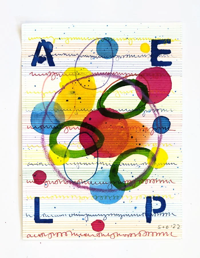  AELP, 2022 Mixed media on Arches paper 12 x 9 inches 
 