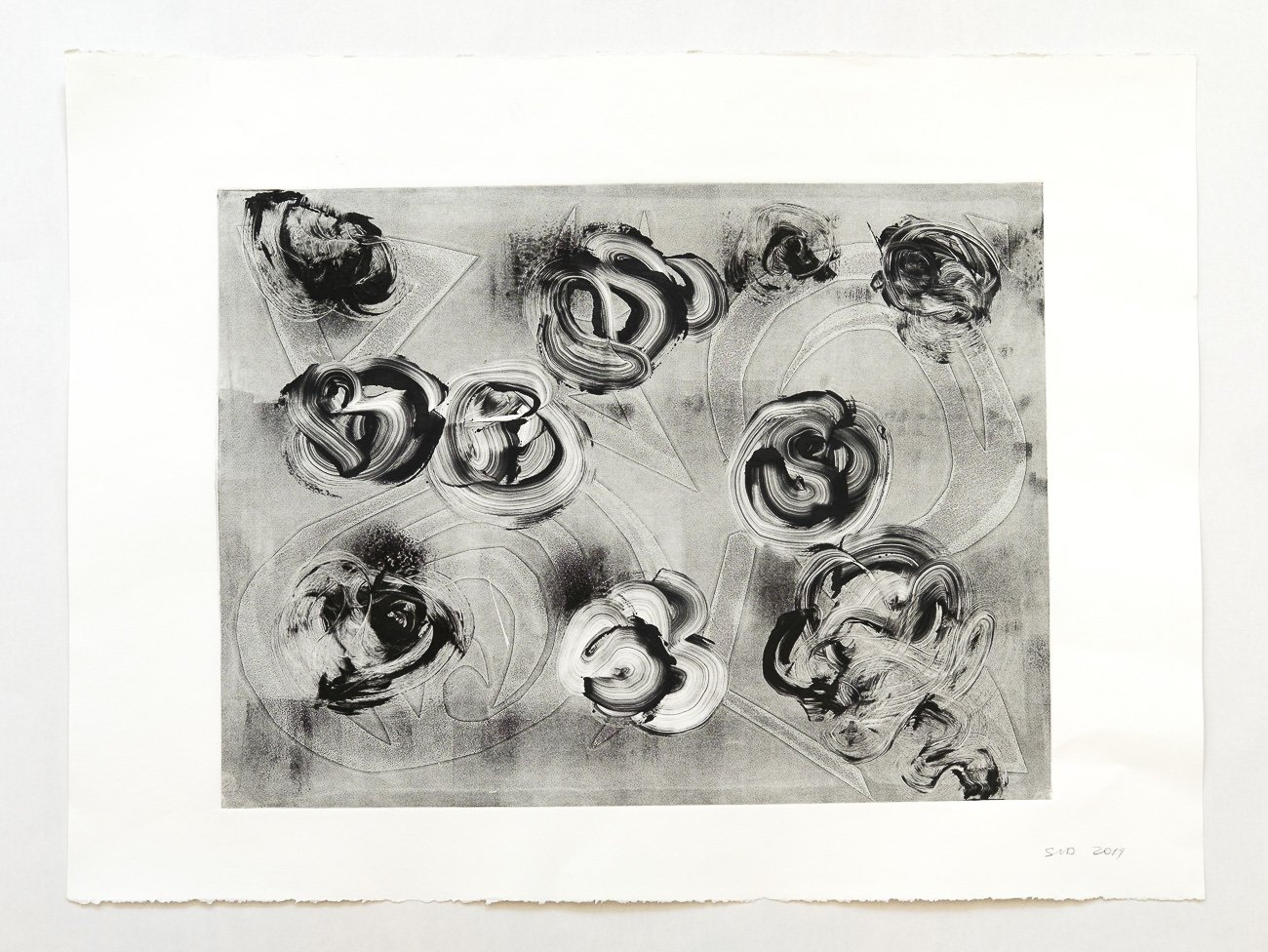  Paragraph 3, 2019 Monoprint on paper 
22 x 30 inches 
 