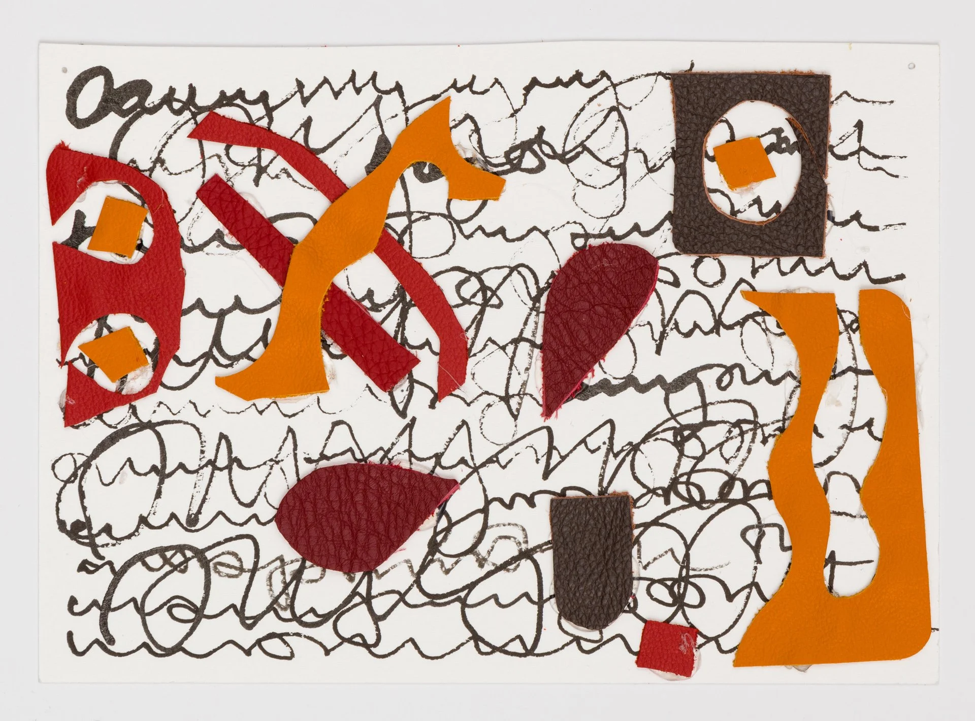  Antanaclasis 3, 2017 Ink and leather on paper 5 X 7 inches 
 